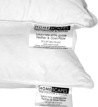 Homescapes 2-Pack Pillows, 48 x 74, high-quality goose down and feather pillows, sleep pillows certified by Responsible Down Standard and Oeko-Tex, with 100% cotton cover
