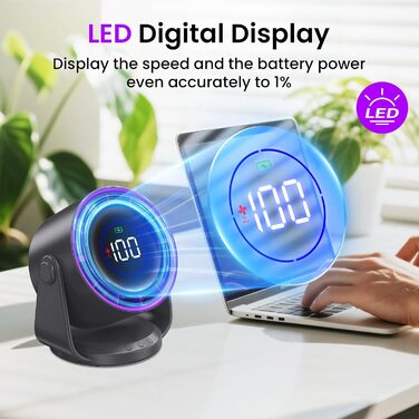 Настільний вентилятор Leise: тихий, перезаряджається через USB, ефективне охолодження, 100 швидкостей, компактний, портативний, кут нахилу 105°, LED дисплей, для офісу та подорожей