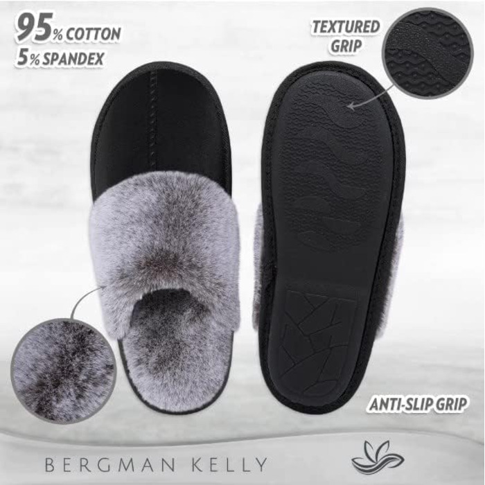 Тапочки Bergman Kelly для дому та вулиці, жіночі, з піною з пам'яті, штучне хутро, чорні, розмір 38/39 EU