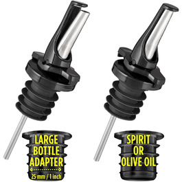 Виливники для спиртних напоїв та оливкової олії з герметичними кришками. Набір 2 шт. з адаптерами. Нержавіюча сталь, чорний колір.