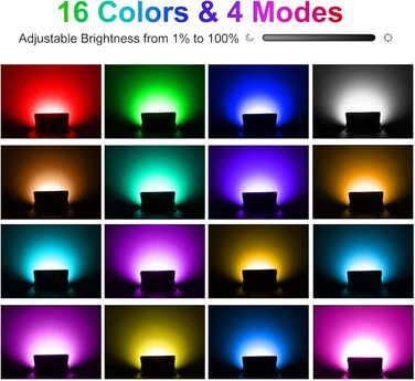 LED Floodlights Outdoor, 100W Smart RGB Floodlights with Remote Control and Bluetooth App, LED Floodlights, Color Changing Spotlights, IP66 Waterproof Floodlights for Gardens, Courtyards (2 Pack) (Rgb-4p)