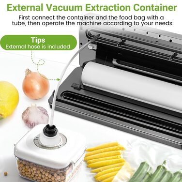 Вакуумний пакувальник 6-в-1 з мішками та рулонами, вбудований різак