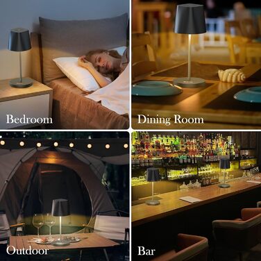 LED-лампа Quntis настільна бездротова, торкання, регулювання яскравості, акумулятор, USB зарядка, 3000K-5000K, 3 колірні температури, IP44, вологостійка, для дому та вулиці, чорна - 2 шт.