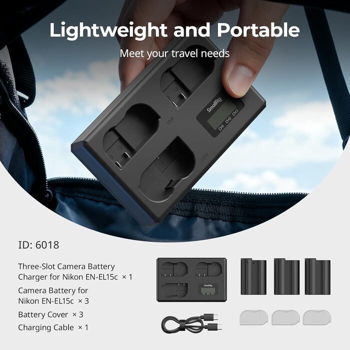 Акумуляторний набір SMALLRIG EN-EL15c для Nikon: 3x1940mAh + LCD-зарядка (Z8, Z7II, Z6III, Zf, D850, D780)