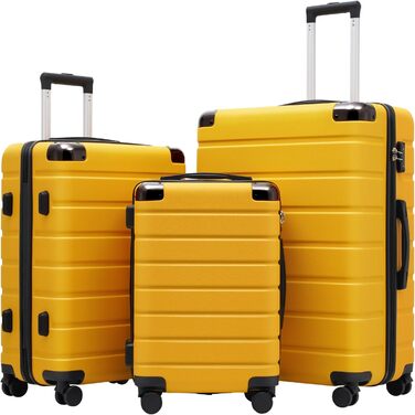 Набір валіз COOLIFE 3 в 1: Жовто-чорний дорожній набір з TSA-замком та телескопічним ручками | Rollkoffer