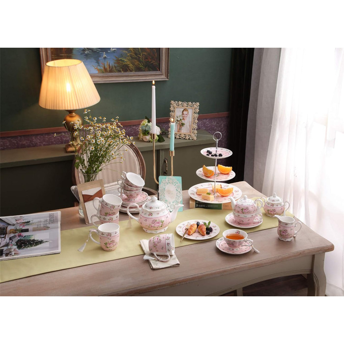 Набір кавових чашок London Boutique 330 мл, порцеляна, рожеві, 4 шт, вінтаж, Shabby-Chic, подарунок для жінки