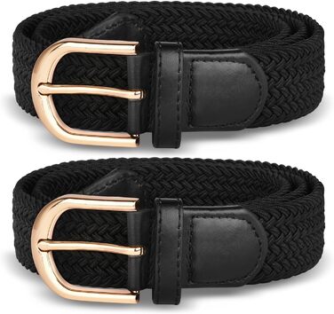 Жіночий та чоловічий тканинний ремінь Flintronic з еластичною плетенкою, ширина 3.3 см, довжина 107 см (для обхвату талії 76-115 см), колір: чорний + золото