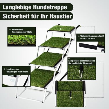 Сходинки для собак Extra Breit: широкі, складані сходи для великих собак з антиковзким покриттям з штучного газону, легкий алюмінієвий каркас, для автомобілів, вантажівок та SUV