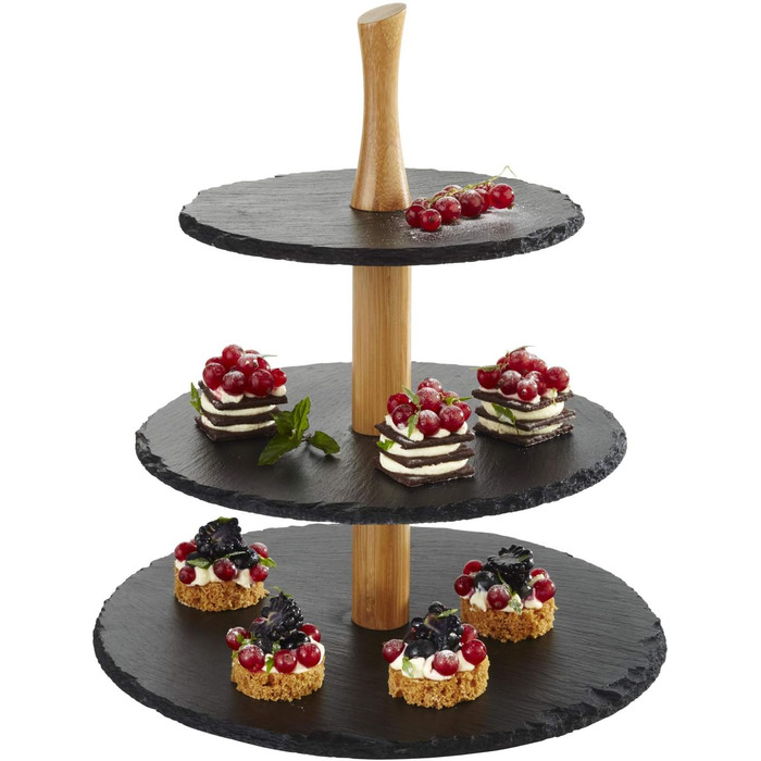 3-ярусна етажерка APS з шиферних плит, діаметр 30/25/20 см, висота 34 см, з акацієвого дерева