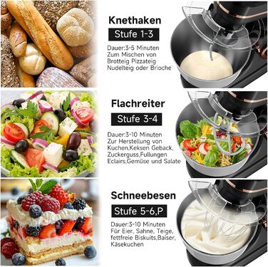 Кухонна машина HOMELUX 1800W з чашею 8 л з нержавіючої сталі, 6 швидкостей, LED-дисплей, насадки для замішування, збивання та взбивання, захист від бризок (чорний)