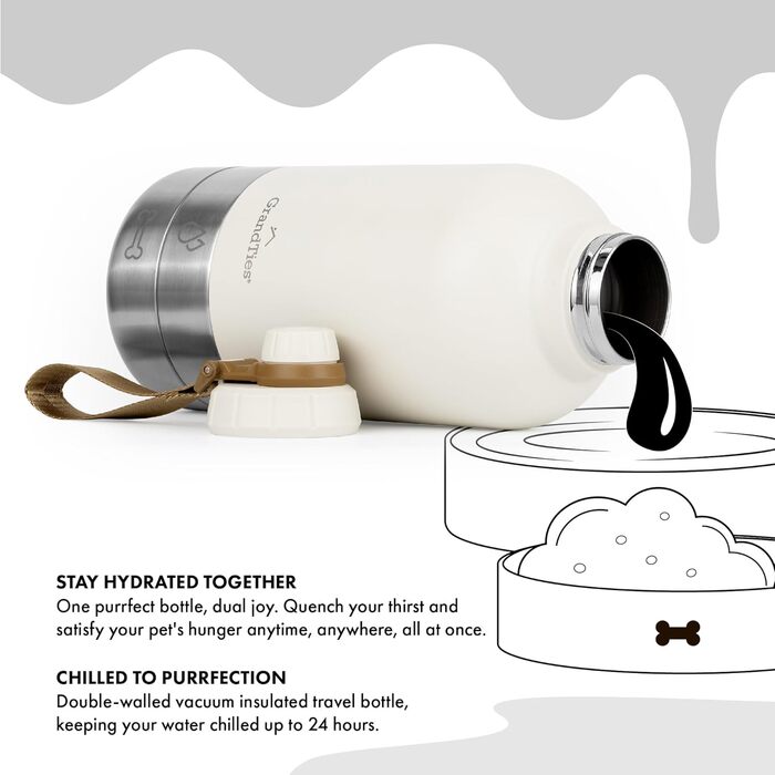 Водяна пляшка для собак GrandTies з двома мисками, 950 мл, витікoвідсутній, для подорожей, прогулянок, кемпінгу (Пудрово-зелений)