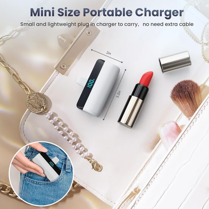 Power Bank Feob Mini 5200mAh 20W PD: Компактний акумулятор для iPhone з LED-дисплеєм, сумісний з iPhone 14, 13, 12, 11, XS, XR, 8, 7, 6 - фіолетовий