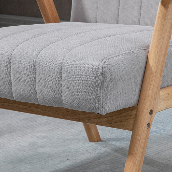 HOMCOM Ear Chair Upholstered Chair with Armrests Lounge Chair Relax Chair Scandinavian Design Rubberwood Legs Light Grey for Living Room & Relaxation
