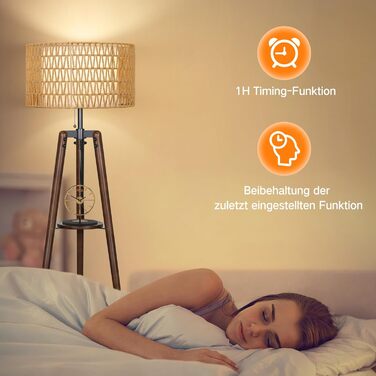 LED торшер Outon з трьома ніжками, регульована яскравість, полиця, пульт дистанційного керування, 4 режими кольору, таймер, 2 плафона, для вітальні/спальні (волоський горіх)