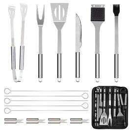 Набір гриля JUSTHERE 15 предметів: шампури, щипці, лопатки з нержавіючої сталі. Професійний аксесуар для BBQ, кемпінгу та дому. Чудовий подарунок для чоловіків