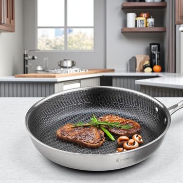 Сковорода EliteHoff Premium 28 см, антипригарна з вафельною структурою, універсальна для всіх плит, індукційна, без PFOA, для духовки та посудомийної машини, срібна (E-7550)