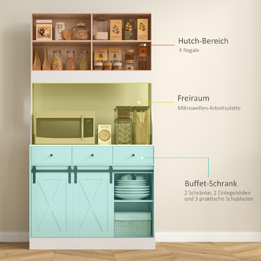 HOMCOM Kitchen Cabinet, Tall Cabinet with Worktop, Buffet Cabinet with Sliding Doors, 3 Drawers, Adjustable Shelves, Storage Cabinet for Kitchen Dining Room 93.5x40x180 cm White | Aosom