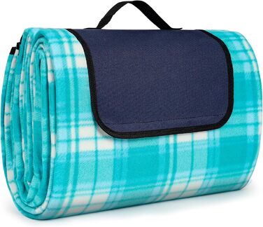 Килимок для пікніка SOMLAW водовідштовхувальний, великий, 200x200 см, для 4-6 осіб, з ручкою, ідеальний для кемпінгу та пляжу (Himmelblau Kariert)