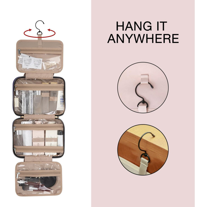 Сумка для косметики BAGSMART, дорожня косметичка з прозорою кишенею, блакитна (L)