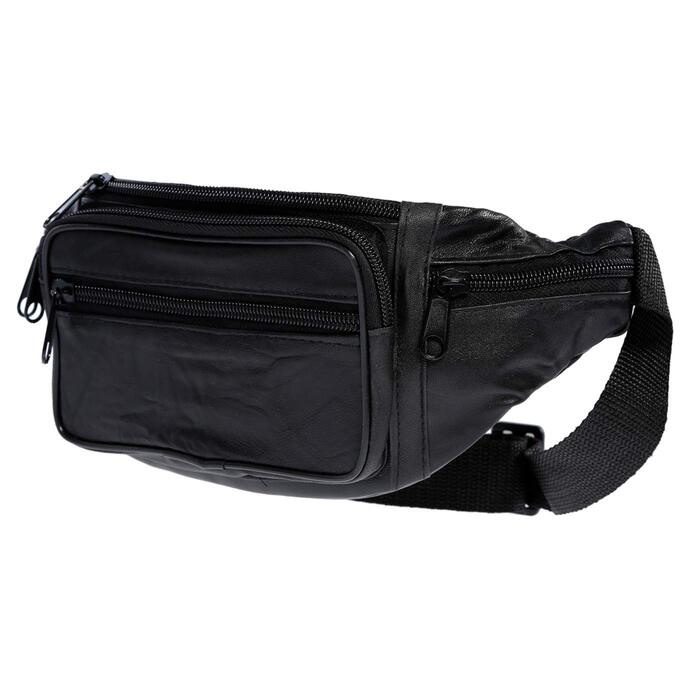 Чоловіча поясна сумка Christian Wippermann з натуральної шкіри - преміум якість, 24x12x6-8 см, 3 відділення на блискавці, регульований ремінь, RFID захист (Чорний)