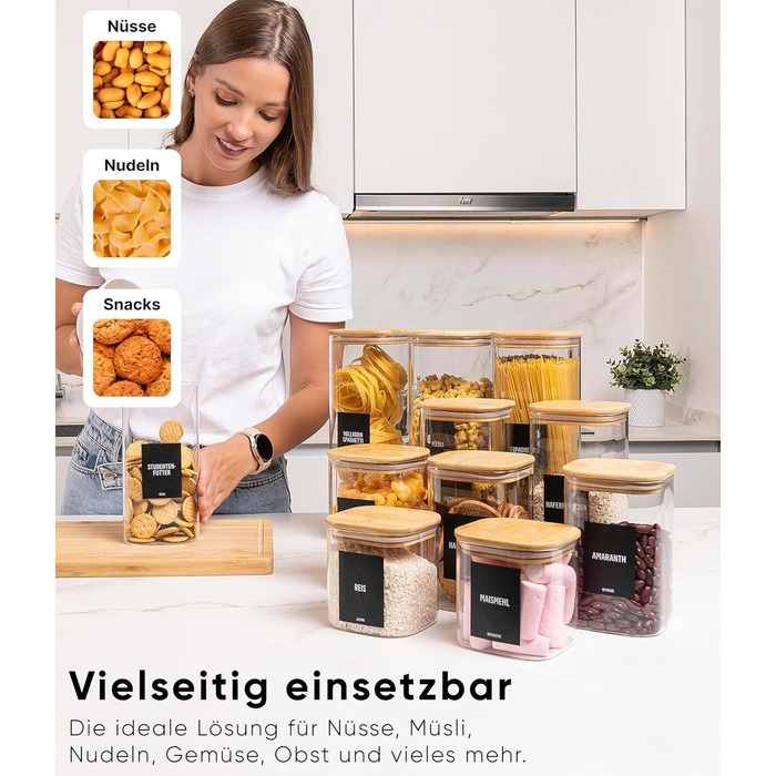 Скляні банки для зберігання Deco haus® з кришкою, набір 6 шт. [+ЕТИКЕТКИ] - 10x21 см