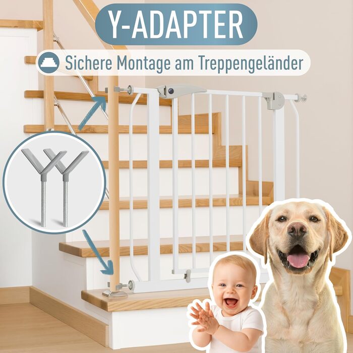 Захист для сходів Berrin XXL, 85-185 см, без свердління, для дітей та собак, чорний (Y-адаптер (набір 2 шт))