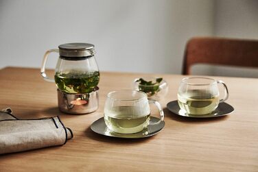 Kinto Unitea One Touch Teapot made of stainless steel, heat-resistant glass teapot with stainless steel infuser in the lid (Japan Import) (460 ml, Transparent)