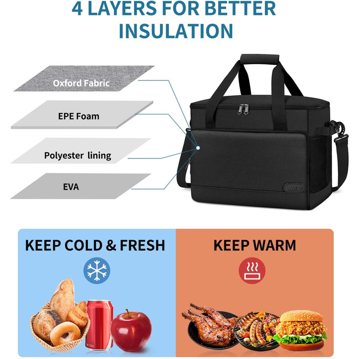 Термосумка Lubardy 15L/30L сіра/чорна: велика, складна, водонепроникна, для пікніків та обідів