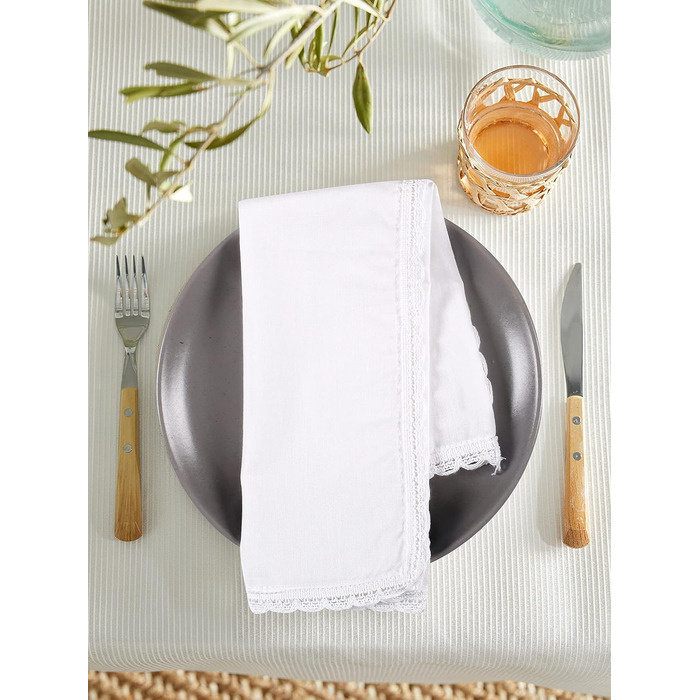 Household Linen Napkins, 20 x 20 inches, Linen, Cotton, Washable and Reusable, Lace Table Napkins for Hotel, Spring, Easter, Weddings and Parties, Very Absorbent, White, 12