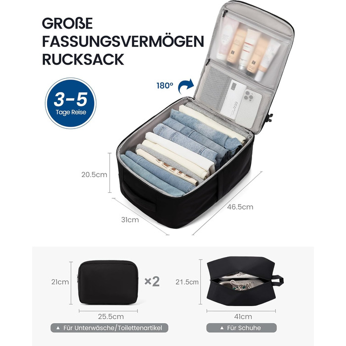 LOVEVOOK Рюкзак для ручної поклажі, 40L, для ноутбука 17.3