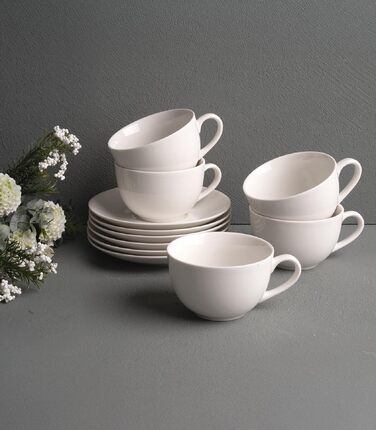 Набір чашок для капучино з блюдцями, Bone China, 220 мл, білі, 8 предметів