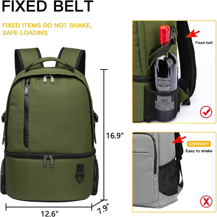 28L Insulated Cooler Backpack - Double Layer Small Thermal Backpack for Camping, Picnic, Travel (Green)