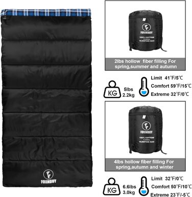 Спальний мішок фланелевий теплий 3-4 сезони XXL з бавовняним підкладкою для дорослих Outdoor для риболовлі, кемпінгу, походів, легкий для дому та вулиці, блакитний, 2lbs наповнювач