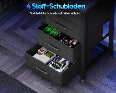 Ігровий стіл Coleshome з LED-підсвічуванням, 130 x 100 см. Реверсивний стіл з шухлядами та розетками, кутовий стіл з полицею та місцем для зберігання. Колір: вуглецеве волокно, чорний