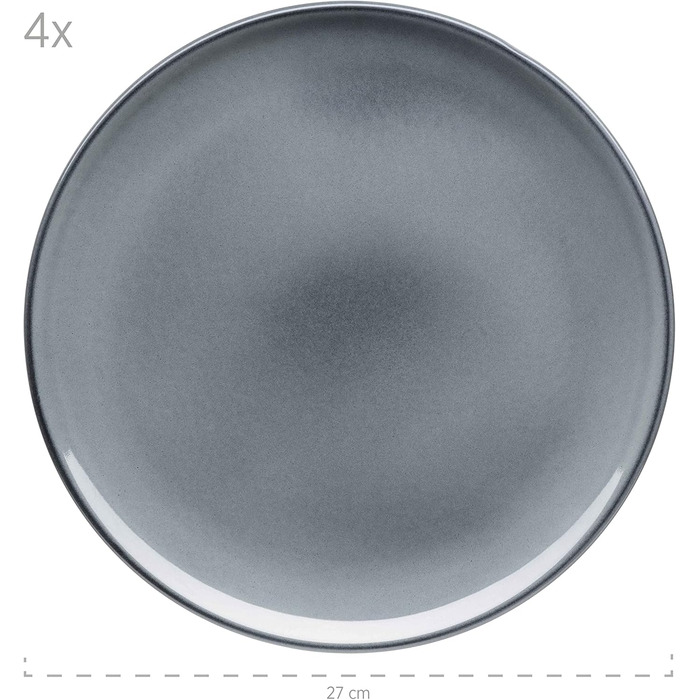 MÄSER Livio: Набір тарілок для 4 осіб (8 шт.) з тарілок для їжі та супу, сірий, кераміка, сучасний скандинавський стиль