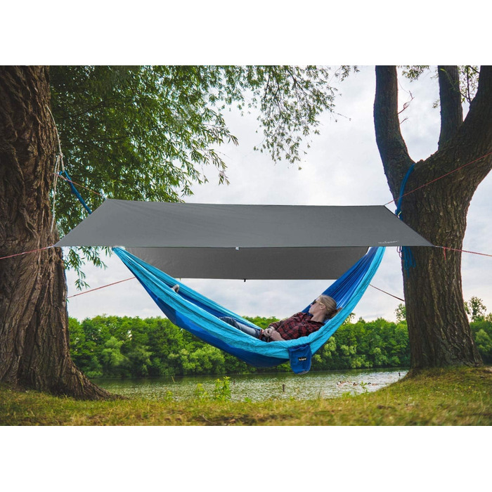 Тент Unigear 3x3/3x4/3x5/4x4 м, водонепроникний, для кемпінгу, гамака, з кільцями, 6/8 кілків + мотузки, сірий