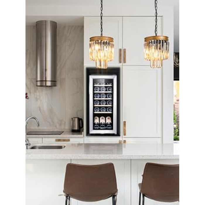 Kalamera 28-Bottle Wine Refrigerator with Touch Panel, Stainless Steel Door, and Adjustable Shelves - 5°C to 18°C Cooling Zone