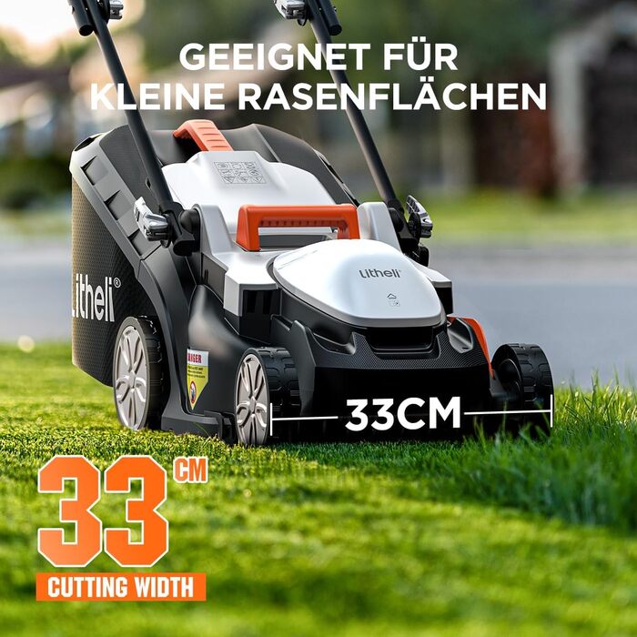Litheli cordless lawn mower, 20V/33cm cutting width, up to 200 m², 30L collection box, 25-65 mm cutting height, incl. 4.0 Ah battery