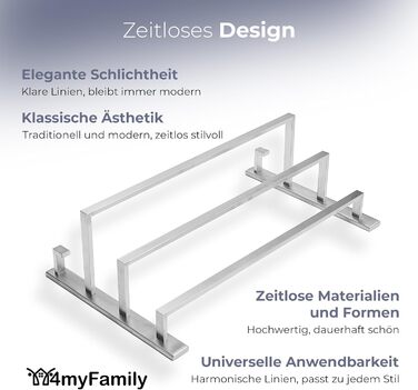 Тримач для рушників без свердління для ванної кімнати | Без бактерій | Прихований кріплення | Тримач для рушників з гачками - нержавіюча сталь SUS 304, антикорозійна, полірована