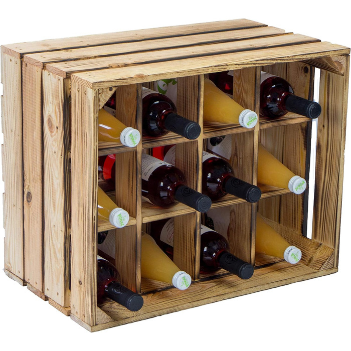 Kistenkolli Old Country Wine Rack Henry Flamed, Dimensions approx. 50x40x30cm, Stackable, Narrow Bottle Rack Wood/Wine Rack (Flamed)