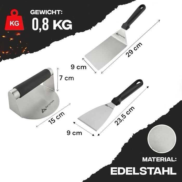 Набір для приготування Smash Burger 3шт. з нержавіючої сталі: прес, лопатка, набір для гриля