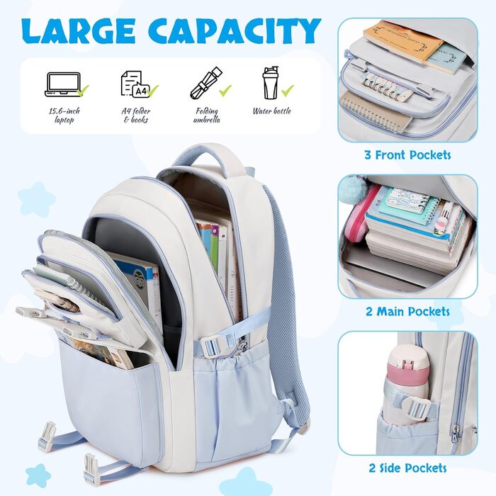 Шкільний рюкзак для дівчинки Lässig 3 в 1: рюкзак, ланчбокс, пенал. Підходить для 2-5 класів. Набір для підлітків та дітей. Колір: блакитний