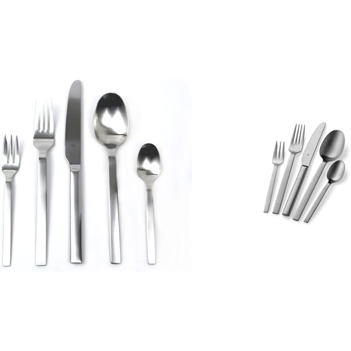 WMF Alteo 12-Person Flatware Set, 60-Piece & Alteo Stainless Steel Flatware Set 6-Person, 30-Piece, Monobloc Knives, Cromargan Stainless Steel Satin Finish, Dishwasher Safe. Alteo Bundle with Stainless Steel Flatware Set, 30-Piece