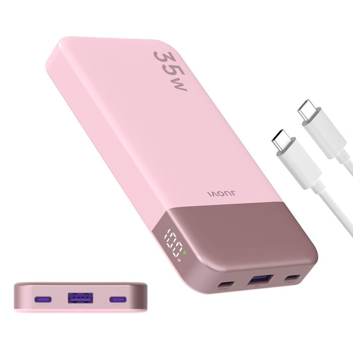 Powerbank JUOVI 35W 10000mAh з LED дисплеєм: швидка зарядка PD3.0/QC4.0 для iPhone 16/15/14, Samsung, Switch, Tablet (рожевий)