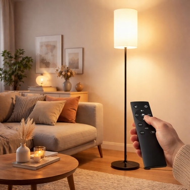 Підлогова LED-лампа чорна, торшер для читання в вітальню, 160 см + пульт керування