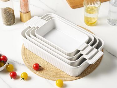 Набір форм для запікання Jassceram з кераміки (4 шт.) – глибокі прямокутні форми для лазаньї та випікання. Великий набір порцелянових форм для духовки, підходить для приготування брауні, банкетів. Розміри: 9.6'/11.5'/13.1'/15.2'