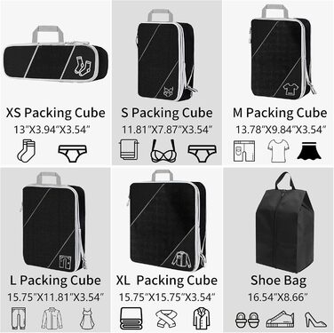 Органайзер для валізи, набір 6 шт. (Compression Packing Cubes), чорний