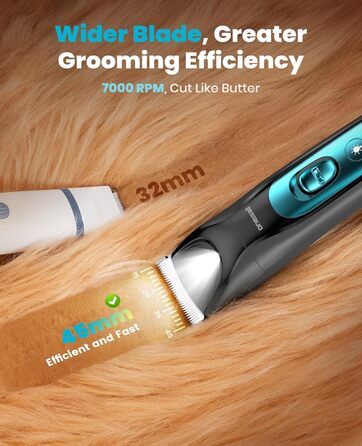 Oneisall 4-in-1 Pet Grooming Kit: Dog & Cat Hair Clippers, Trimmer & Nail Grinder with LED Light - Rechargeable Blue