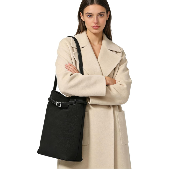 Сумка жіноча Miss Lulu велика шопер Tote Bag з м'якої PU шкіри, чорна (2-в-1)