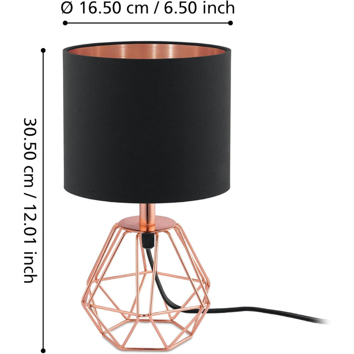Торшер EGLO Carlton 2: вінтажна настільна лампа з металу та тканини, колір мідний/чорний
